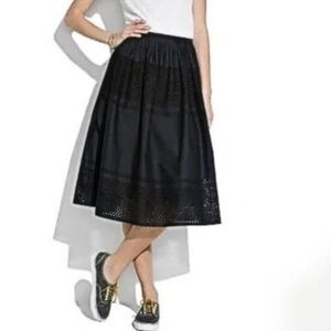 Madewell Black Eyelet Latticework Midi Skirt Pockets Size 8